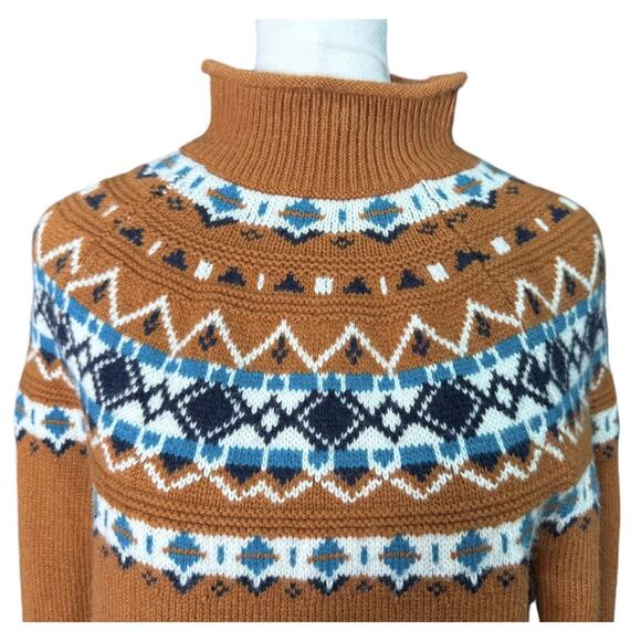 J Crew Southwestern Adobe Sz Small Wool Blend Fair Isle Rust Gold Aztec Sweater - Picture 3 of 7